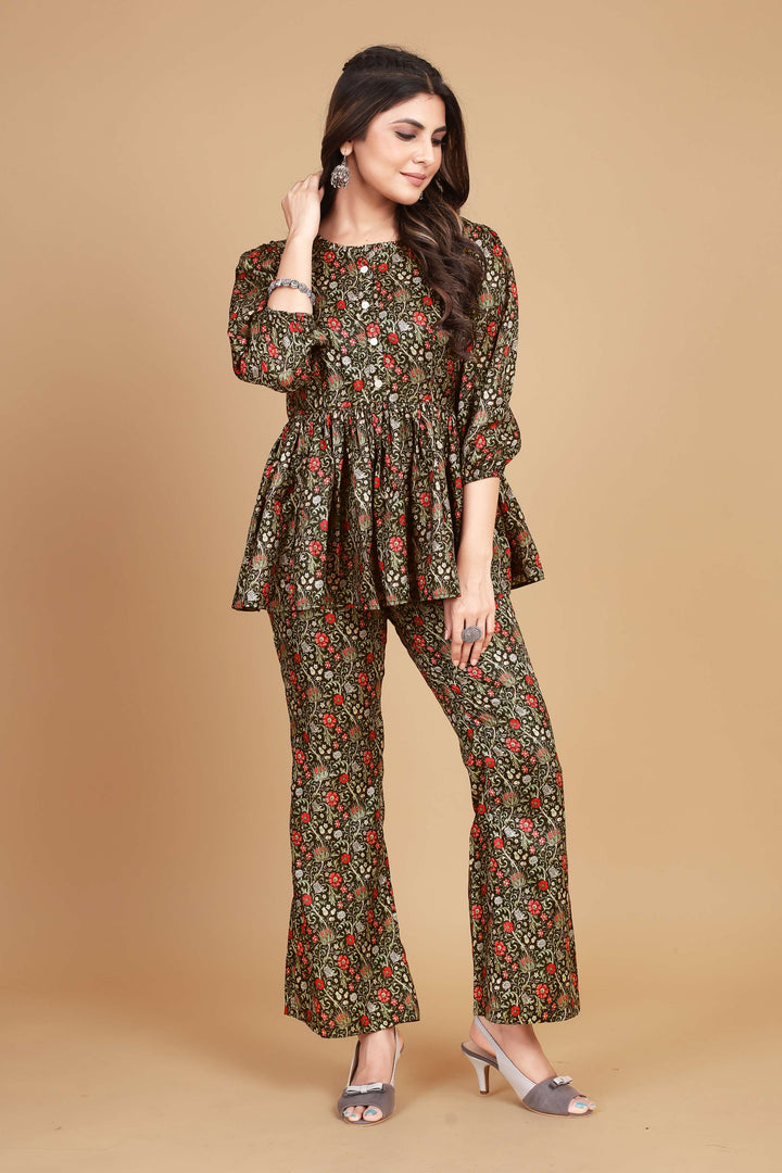 Kalamkari Elegance Poly Silk Co-ord Set - PAHRAVA