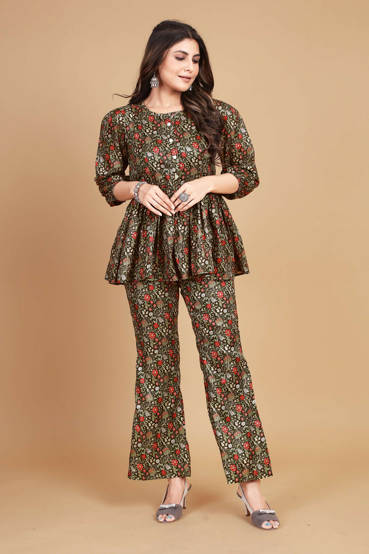 Kalamkari Elegance Poly Silk Co-ord Set - PAHRAVA