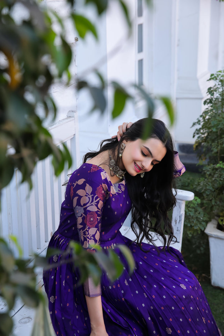 Violet traditional gown with contemporary twist - PAHRAVA