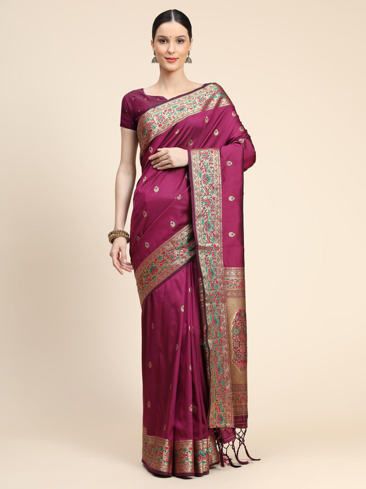 Pure Wine Paithani Soft Silk Saree - PAHRAVA