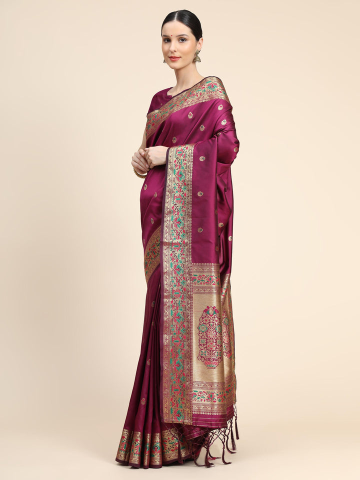 Pure Wine Paithani Soft Silk Saree - PAHRAVA