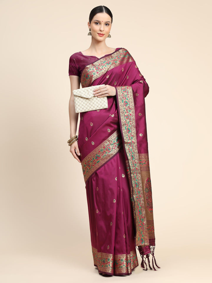 Pure Wine Paithani Soft Silk Saree - PAHRAVA