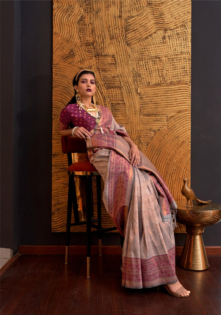 Oriental Pink Chaap Handloom Weaving Silk Saree - PAHRAVA