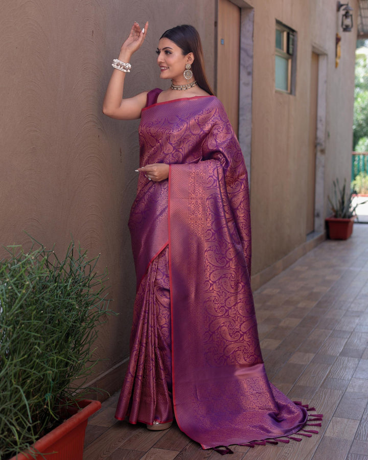 Mauve pink kanjivaram zari work silk saree - PAHRAVA