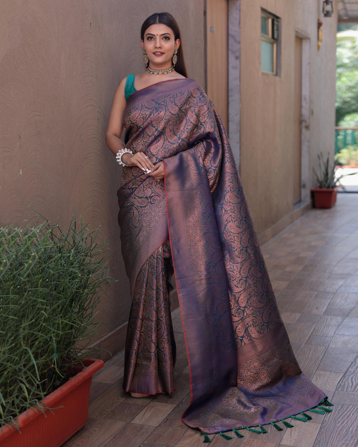 Silver Grey kanjivaram zari work silk saree - PAHRAVA