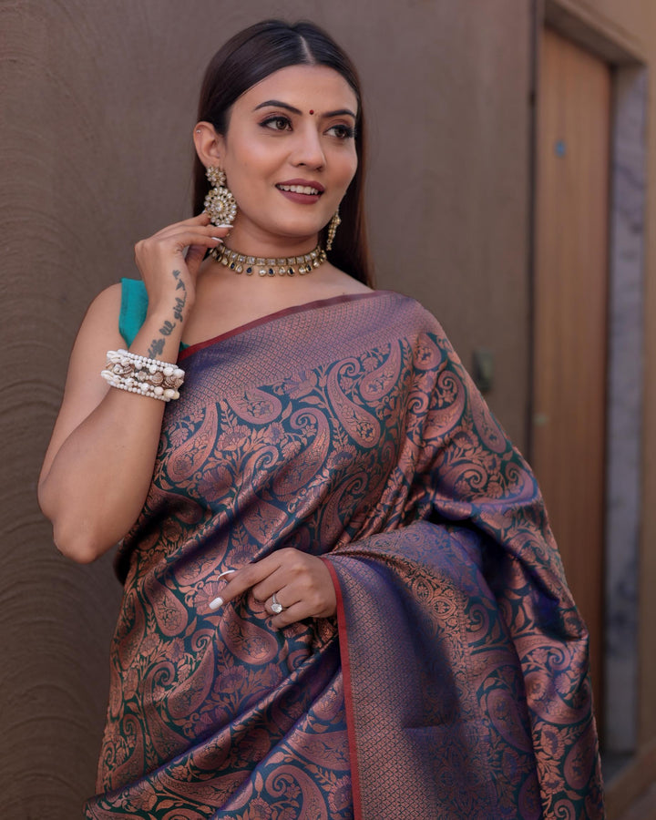 Silver Grey kanjivaram zari work silk saree - PAHRAVA