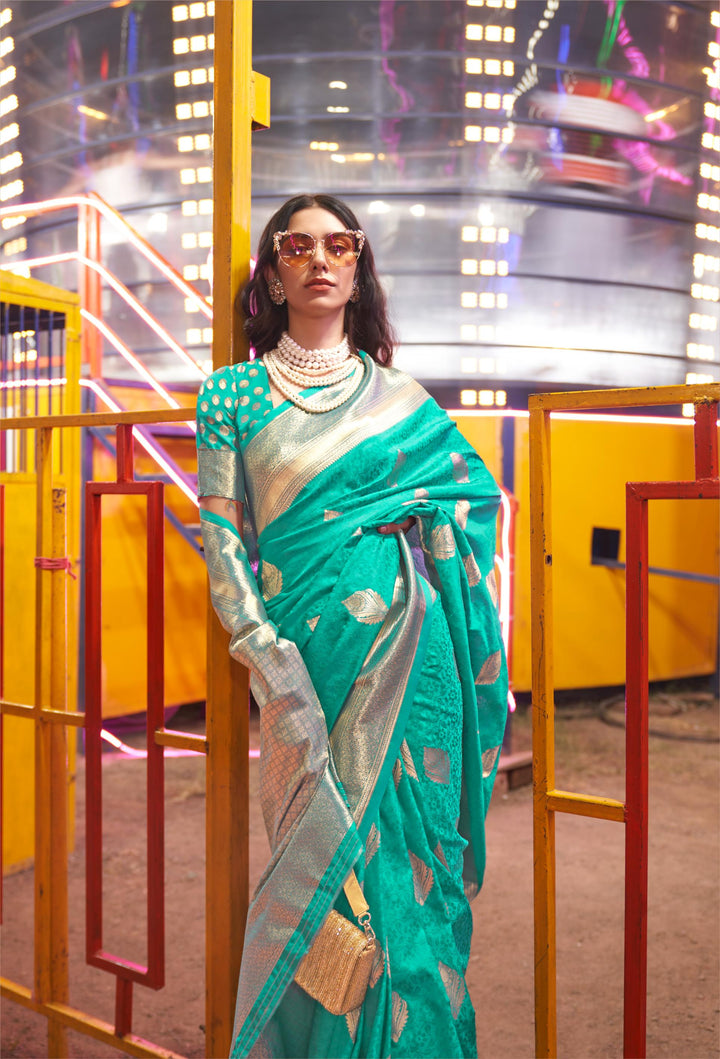 Sea green Handloom Weaving Silk Saree - PAHRAVA