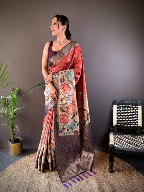 Bright Red Chitranshi Digital Print Saree