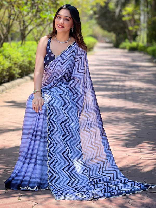 Royal Blue Leheriya Printed Diamond Zarkand StoneWork Saree