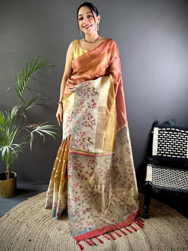 Orange With Yellow Ombre Digital Print Saree