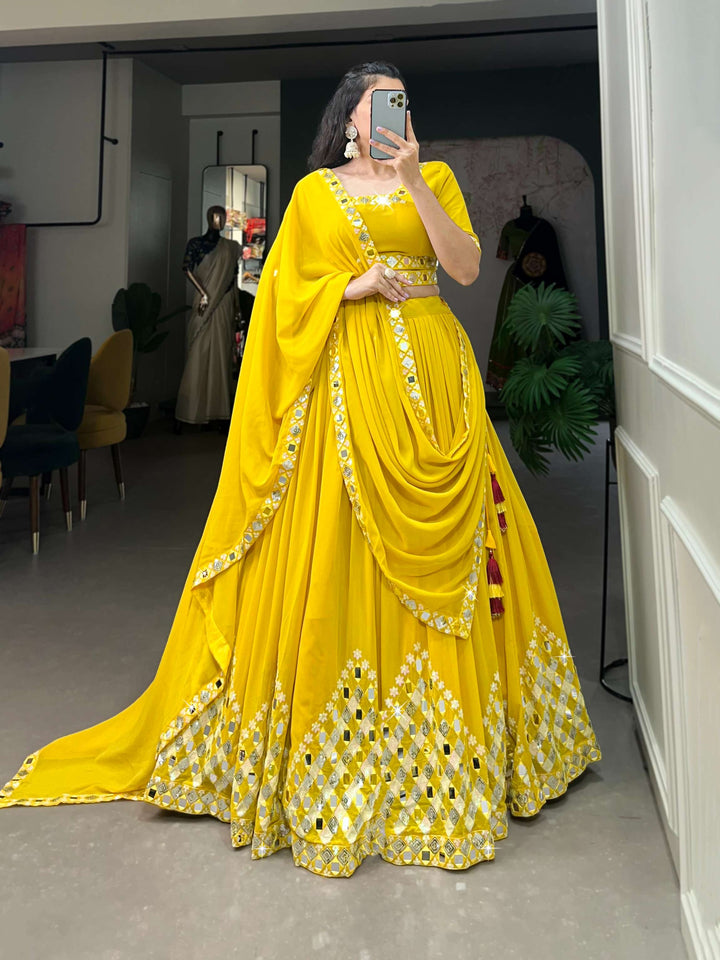 Sun Shine Yellow Georgette Lehenga Set - PAHRAVA