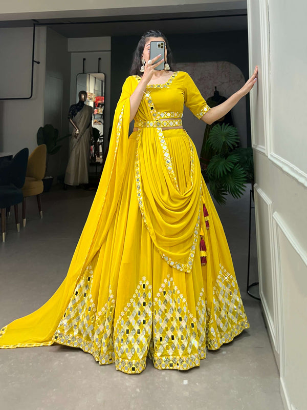 Sun Shine Yellow Georgette Lehenga Set - PAHRAVA