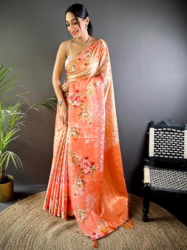 Faded Orange Zari Zigzag Kota Doriya Saree