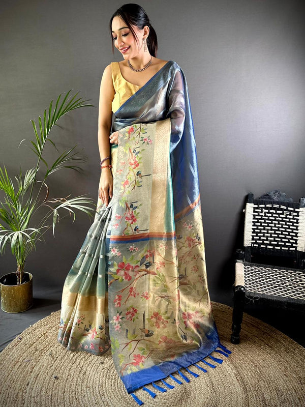 Royal Blue Ombre Digital Print Saree