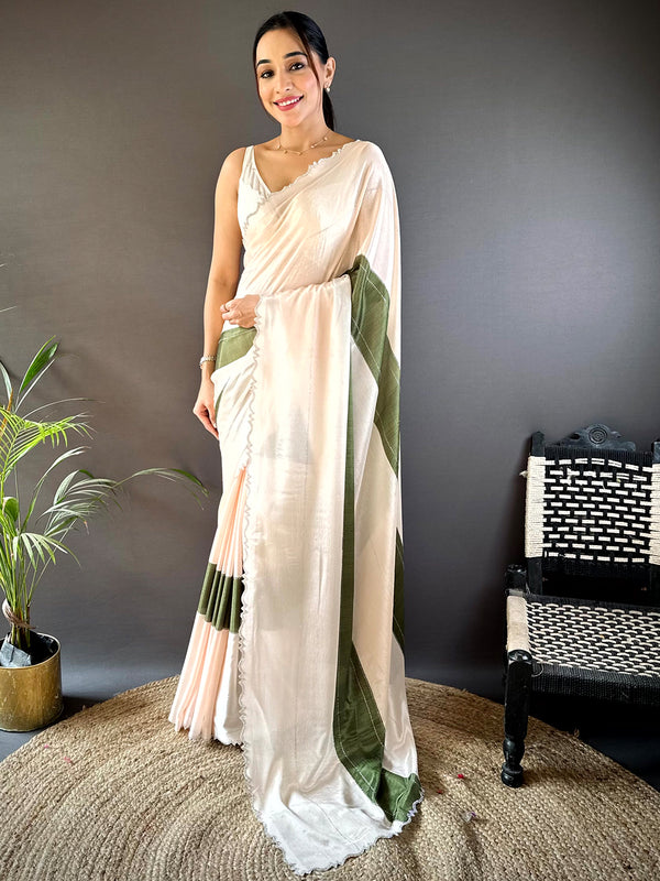 Pearl Cream Poly Soft Chiffon Stonework Saree