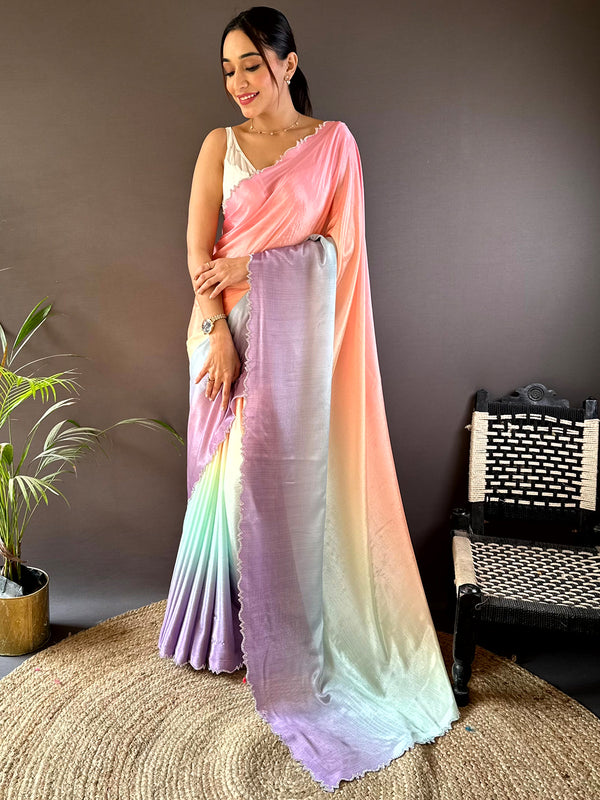 Multicolor Poly Soft Chiffon Stonework Saree