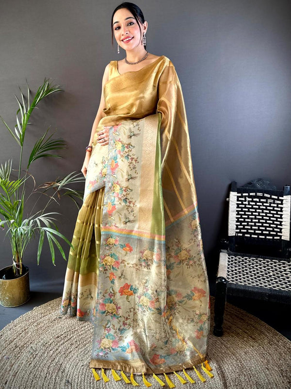 Harvest Gold Ombre Digital Print Saree