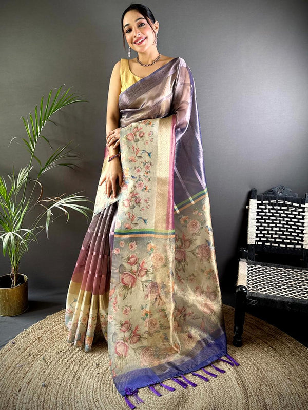 Purple Ombre Digital Print Saree