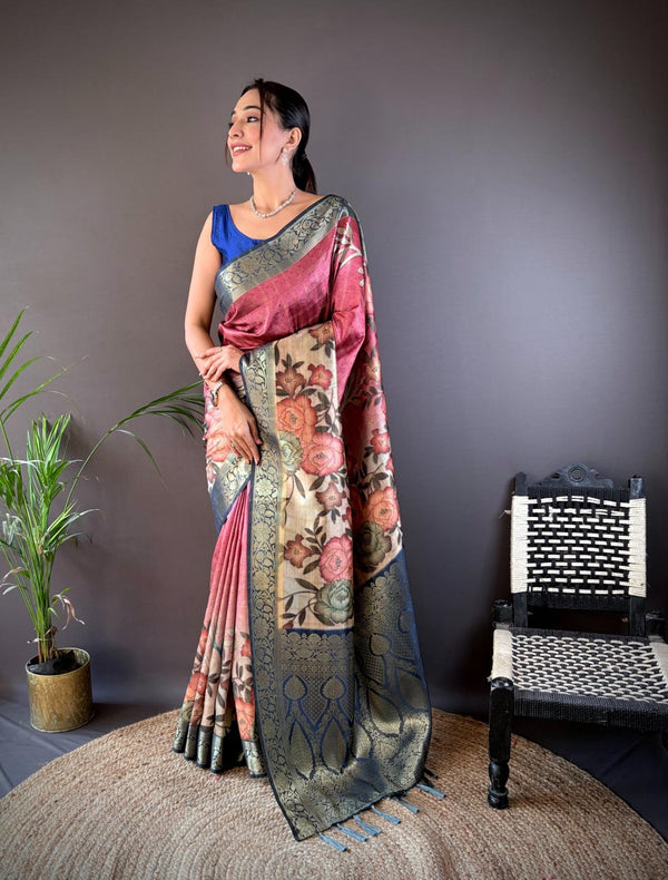 Dark Pink Chitranshi Digital Print Saree