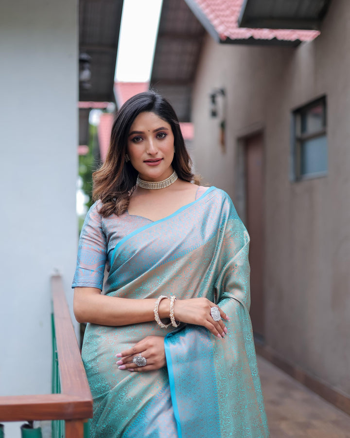 Sky blue luxury kanjivaram silk saree - PAHRAVA