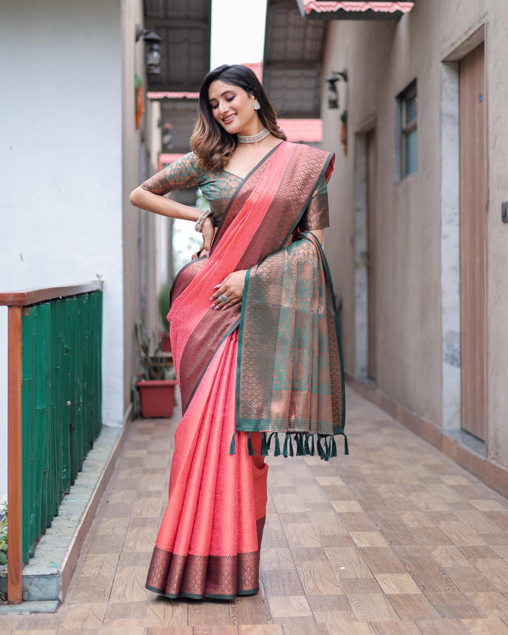 peach luxury kanjivaram silk saree - PAHRAVA