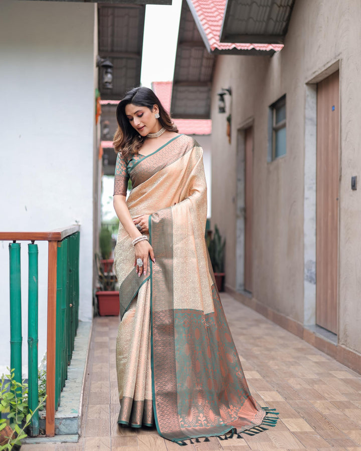 Caramel cream luxury kanjivaram silk saree - PAHRAVA