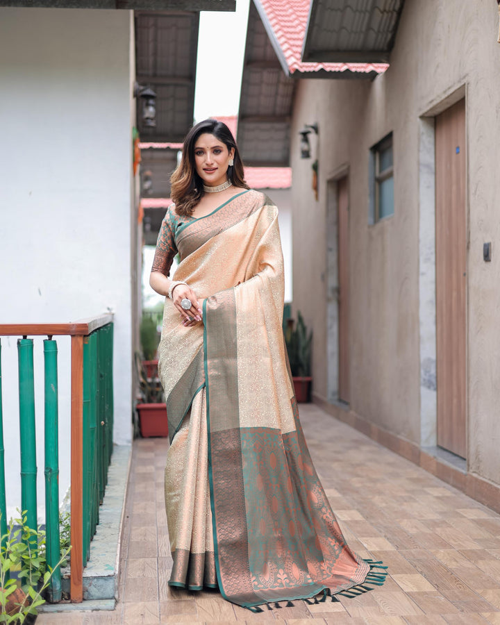 Caramel cream luxury kanjivaram silk saree - PAHRAVA