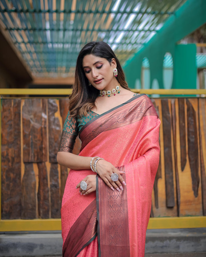 Plum peach luxury kanjivaram silk saree - PAHRAVA