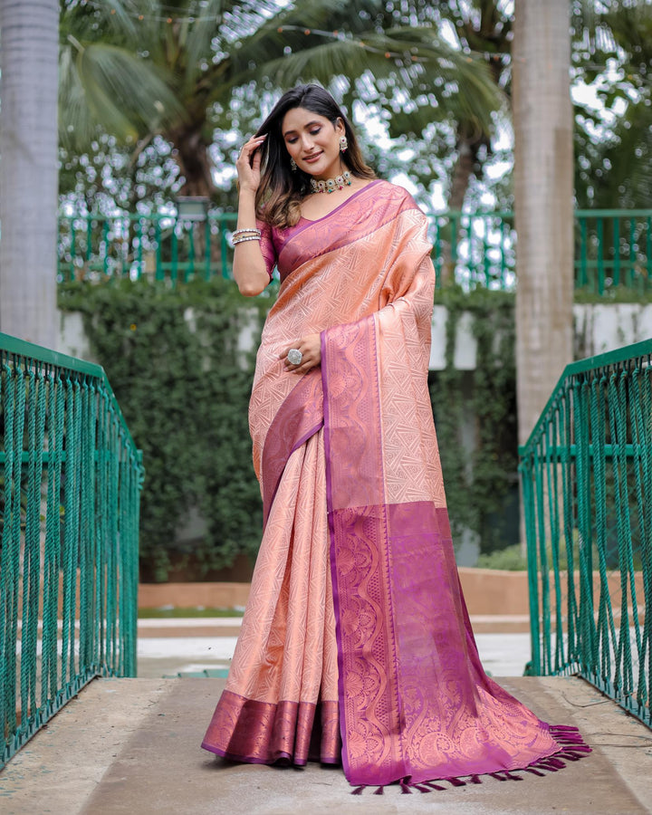 prism peach luxury kanjivaram silk saree - PAHRAVA