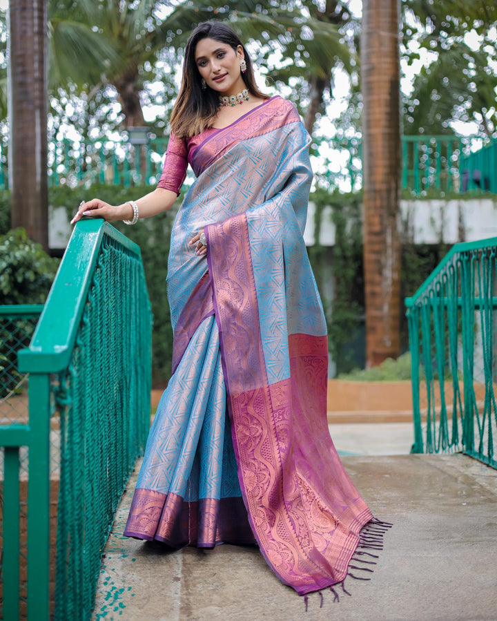 Light blue luxury kanjivaram silk saree - PAHRAVA