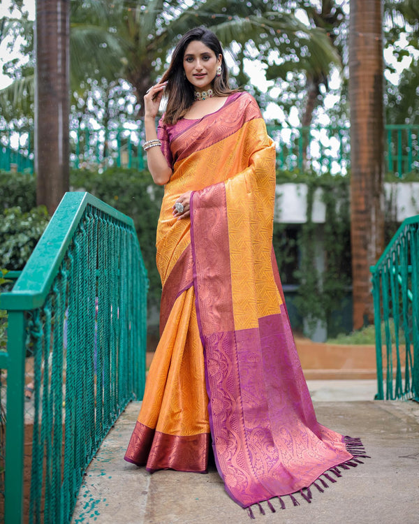 Light orange luxury kanjivaram silk saree - PAHRAVA