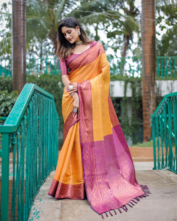 Light orange luxury kanjivaram silk saree - PAHRAVA