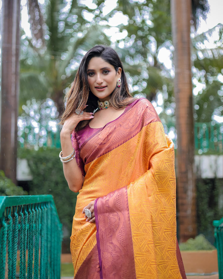 Light orange luxury kanjivaram silk saree - PAHRAVA