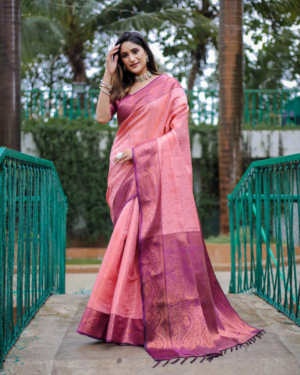 Pale pink luxury kanjivaram silk saree - PAHRAVA