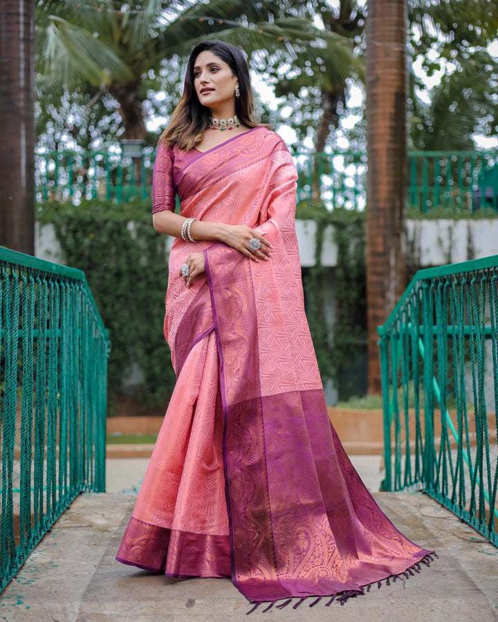 Pale pink luxury kanjivaram silk saree - PAHRAVA