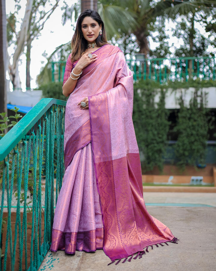 Pale lavender luxury kanjivaram silk saree - PAHRAVA