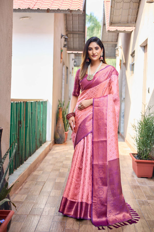 Rose pink pattu kanjivaram silk saree - PAHRAVA