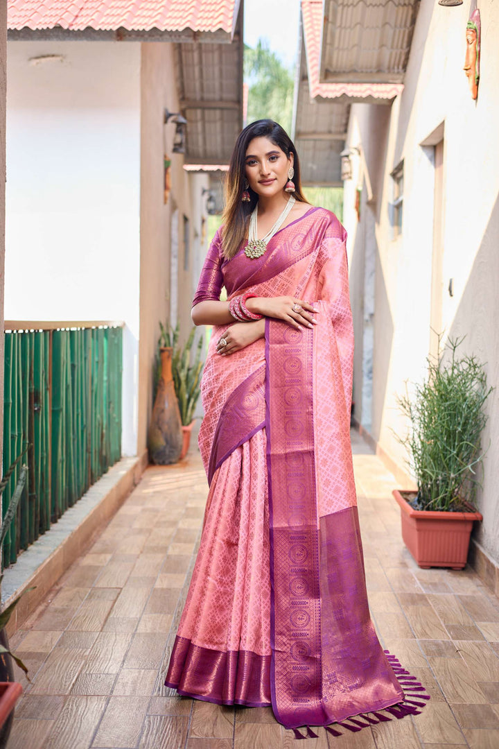 Rose pink pattu kanjivaram silk saree - PAHRAVA