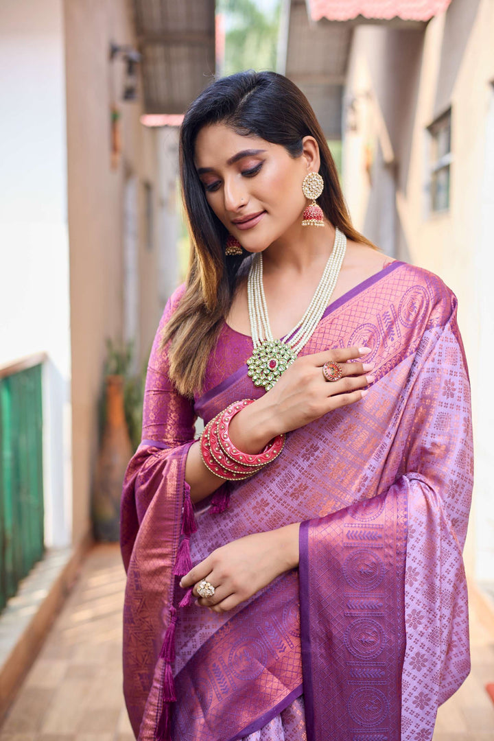 Lavender pattu kanjivaram silk saree - PAHRAVA