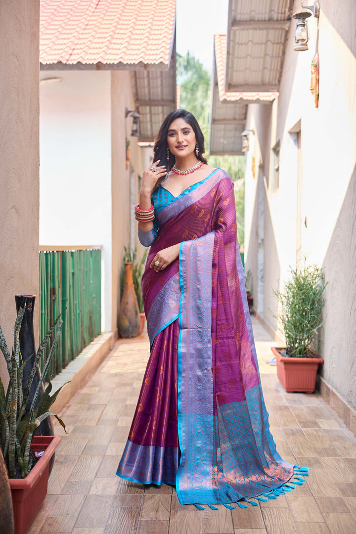 Deep lavender kanchi silk saree - PAHRAVA