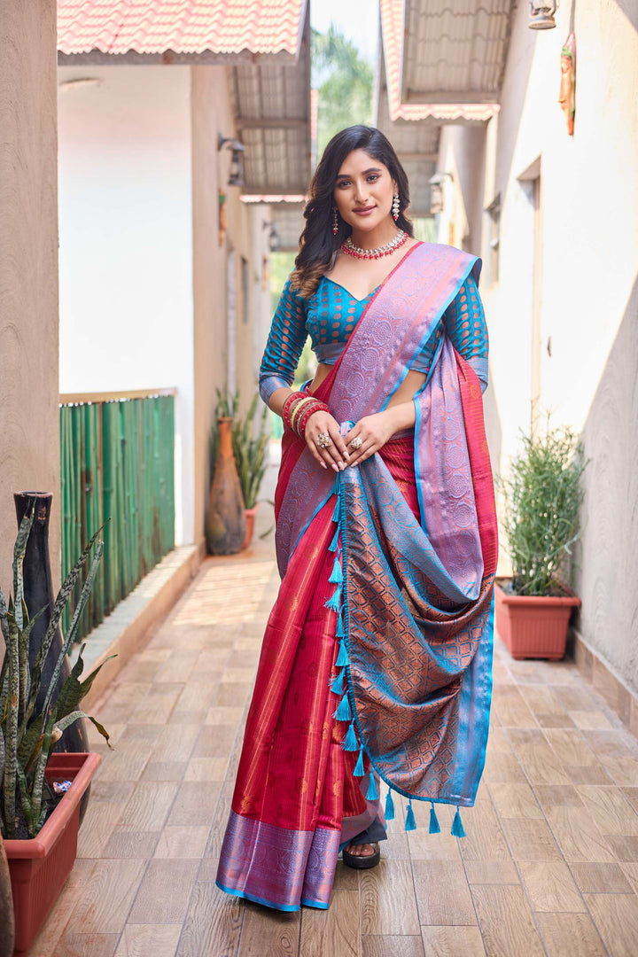 Rose pink kanchi silk saree - PAHRAVA