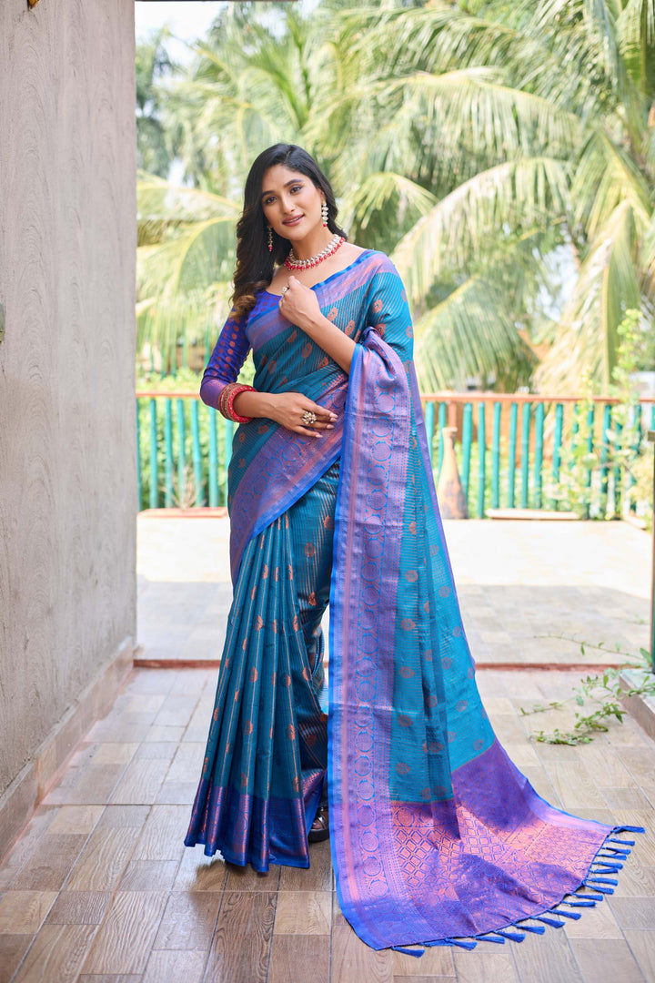 Sea blue kanchi silk saree - PAHRAVA