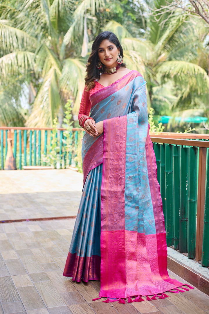 Sky blue kanchi silk saree - PAHRAVA