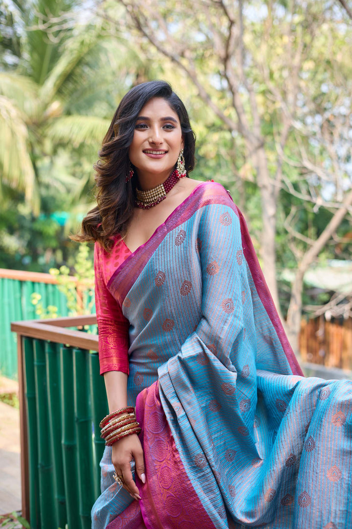 Sky blue kanchi silk saree - PAHRAVA