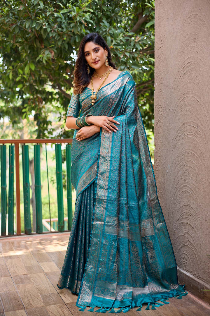 Teal Blue Soft Kubera Dharmavaram Pattu Saree - PAHRAVA