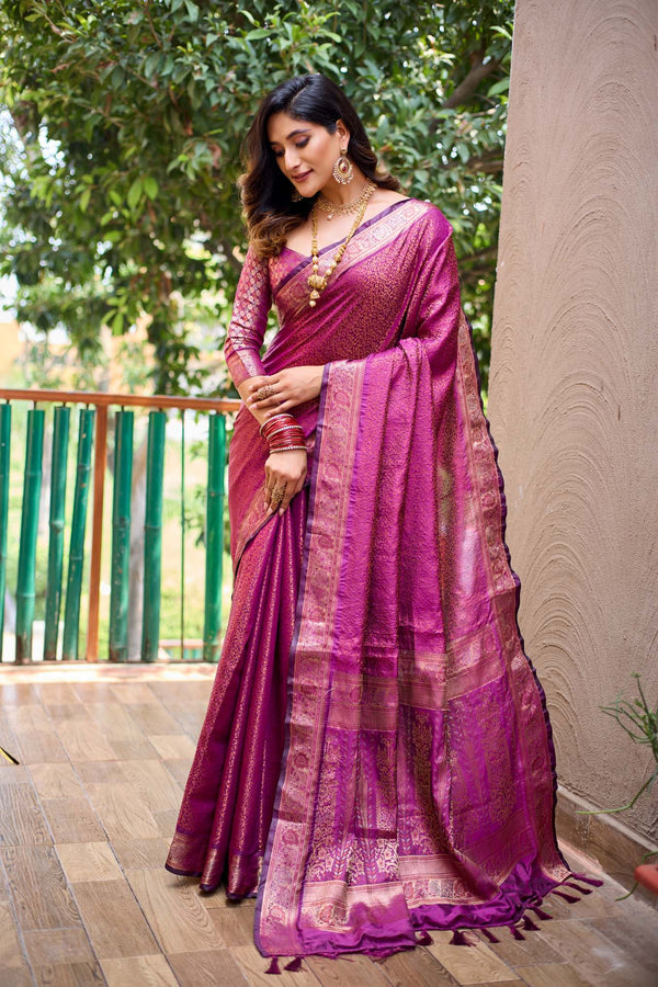 Mauve Pink Soft Kubera Dharmavaram Pattu Saree - PAHRAVA