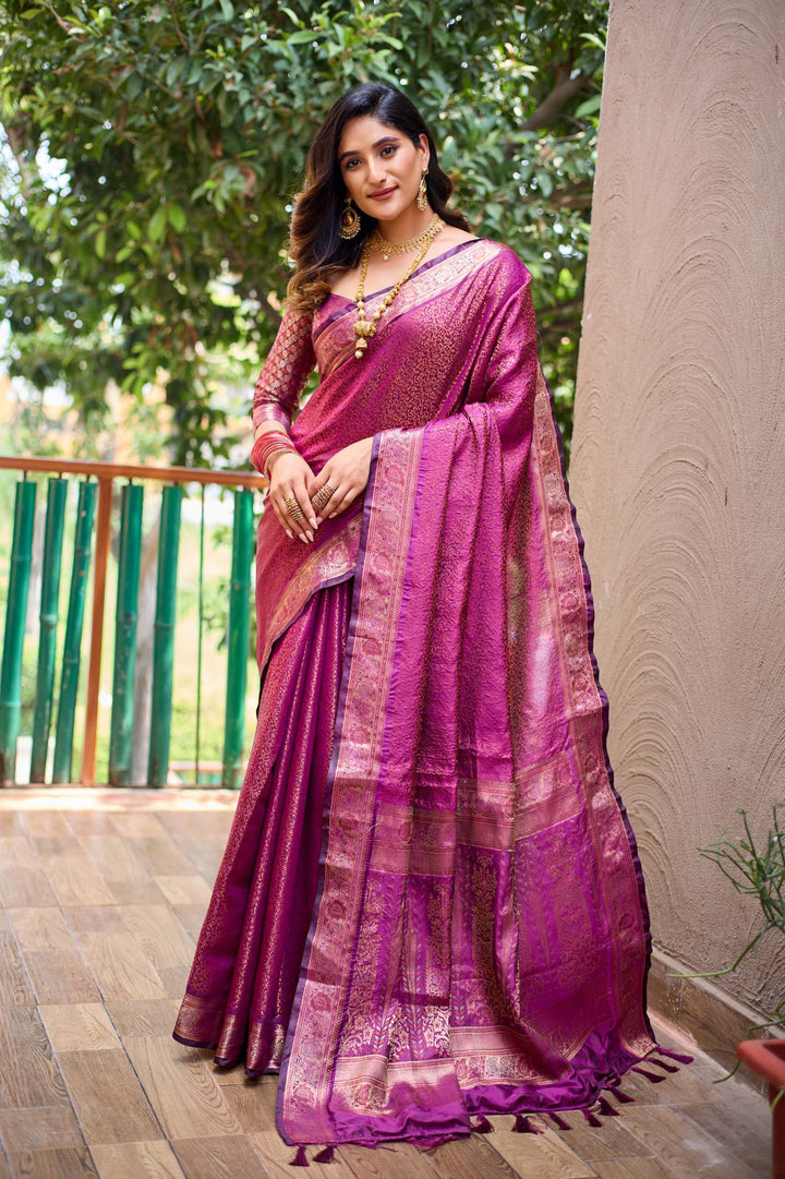 Mauve Pink Soft Kubera Dharmavaram Pattu Saree - PAHRAVA