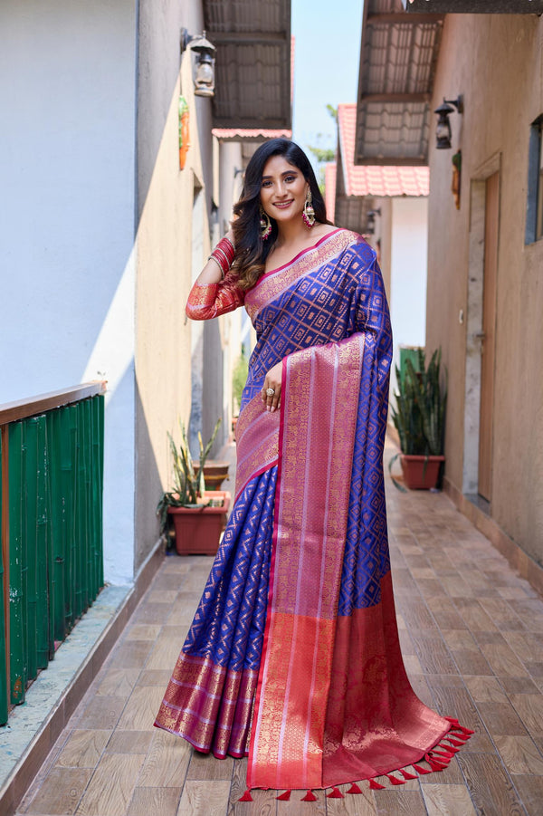 Royal blue banarasi handloom soft silk saree - PAHRAVA