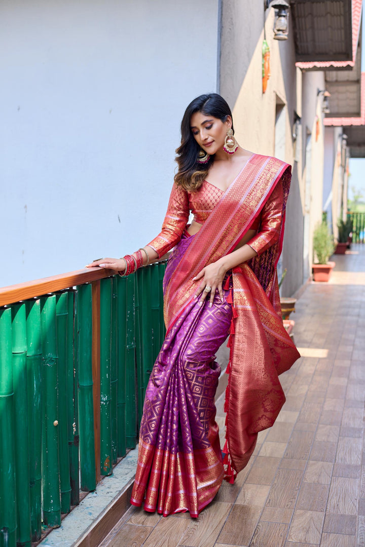 Violet banarasi handloom soft silk saree - PAHRAVA