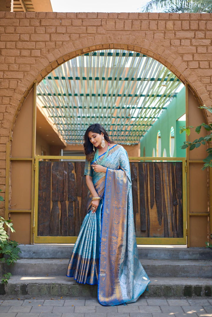 Classy blue banarasi tissue silk saree - PAHRAVA